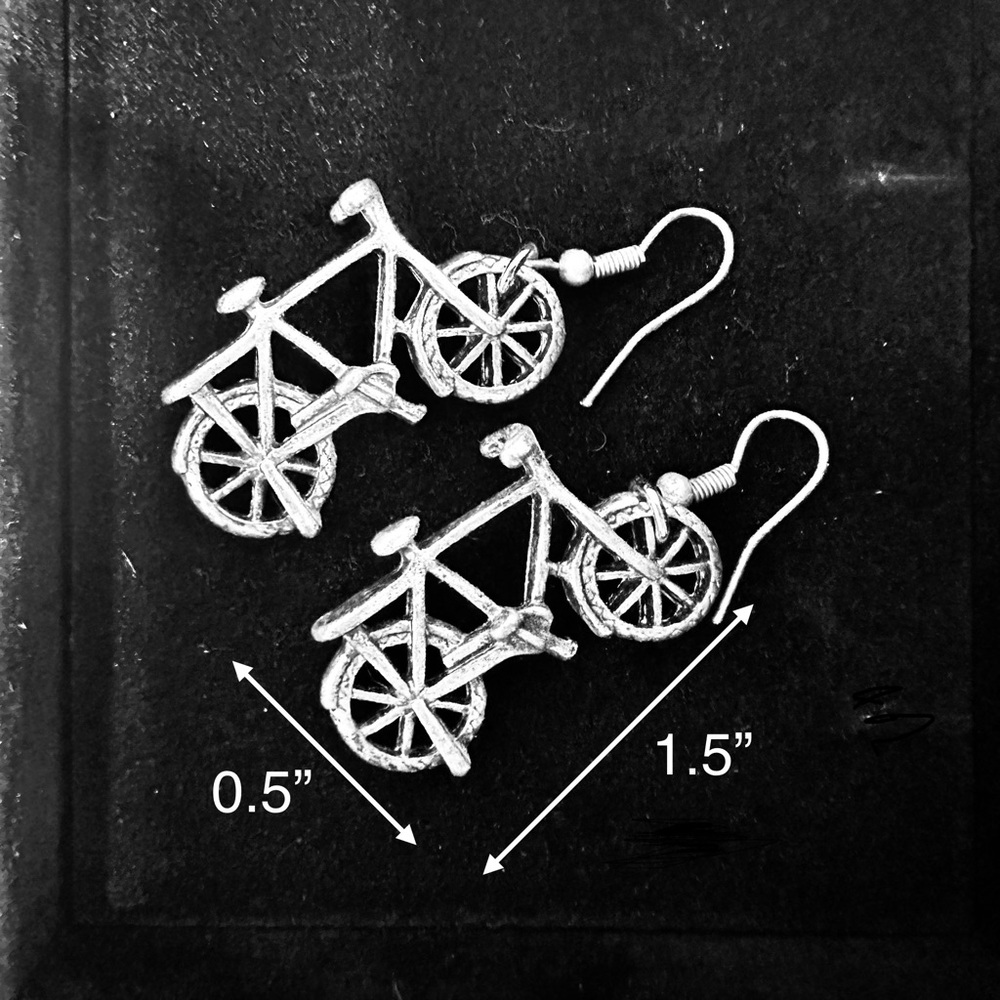 Cool Retro Faux-Silver Unique Whimsical Fun Bicycle Dangle Earrings - Picture 4 of 4